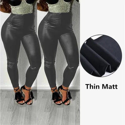 Schwarze Sexy PU Leggings Damen Hohe Taille Skinny